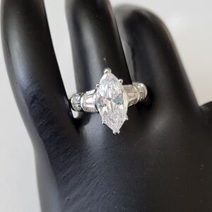 Beautiful Rhodium Plated Marquise Cut Engagement Ring